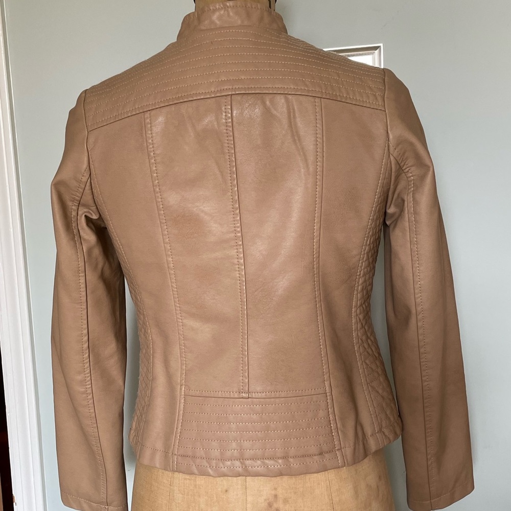 Alfani Petite Faux Tan Leather Jacket - Picture 2 of 8